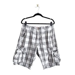 Levi's Mens Cargo Shorts Multiple Pockets Plaid Black White Tan Size 33